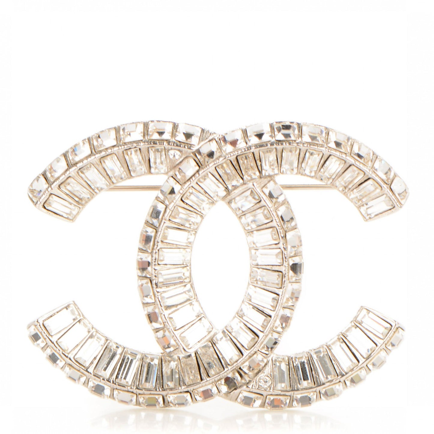 Baguette Crystal CC Brooch Silver