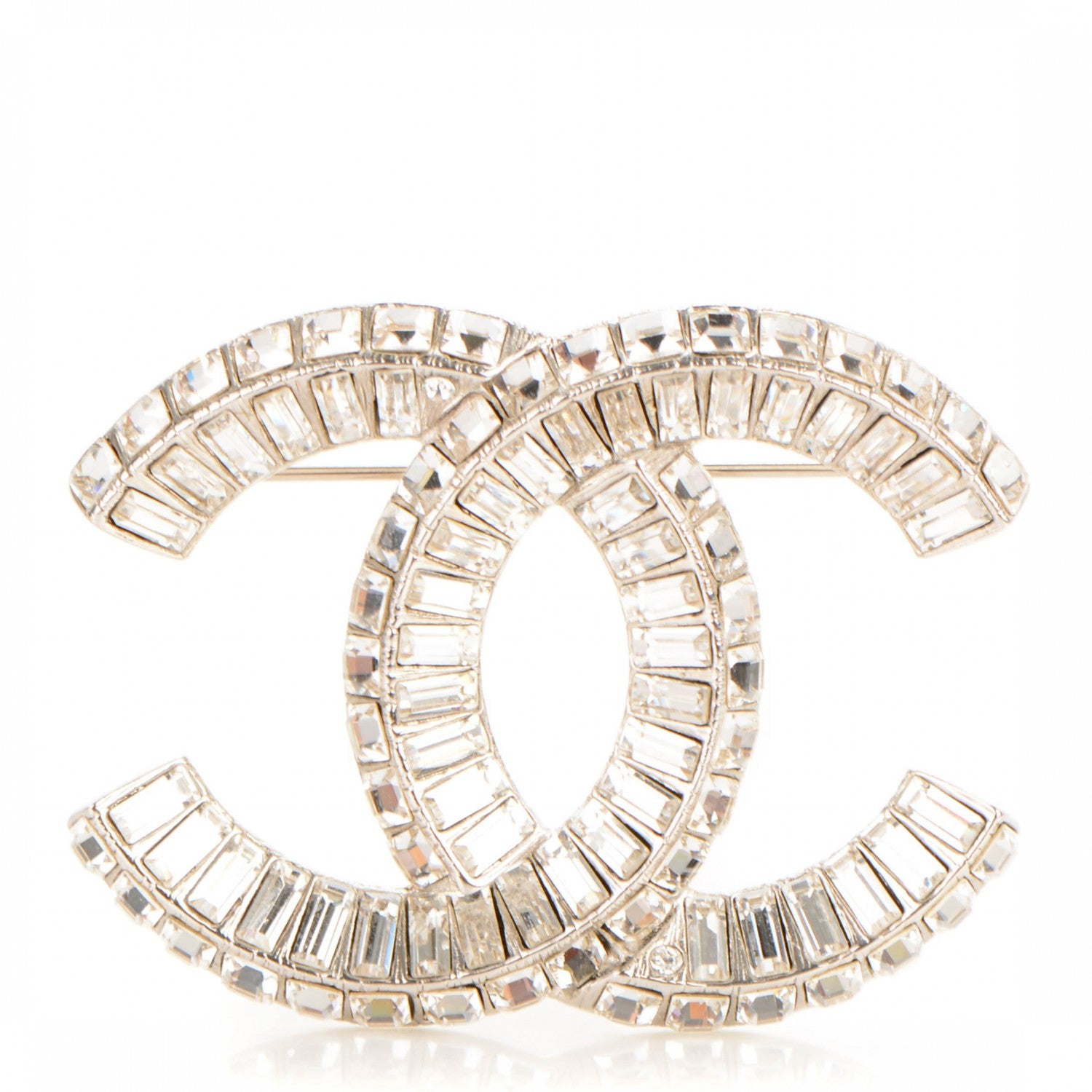 Chanel Baguette Crystal CC Brooch Silver 1 of 4