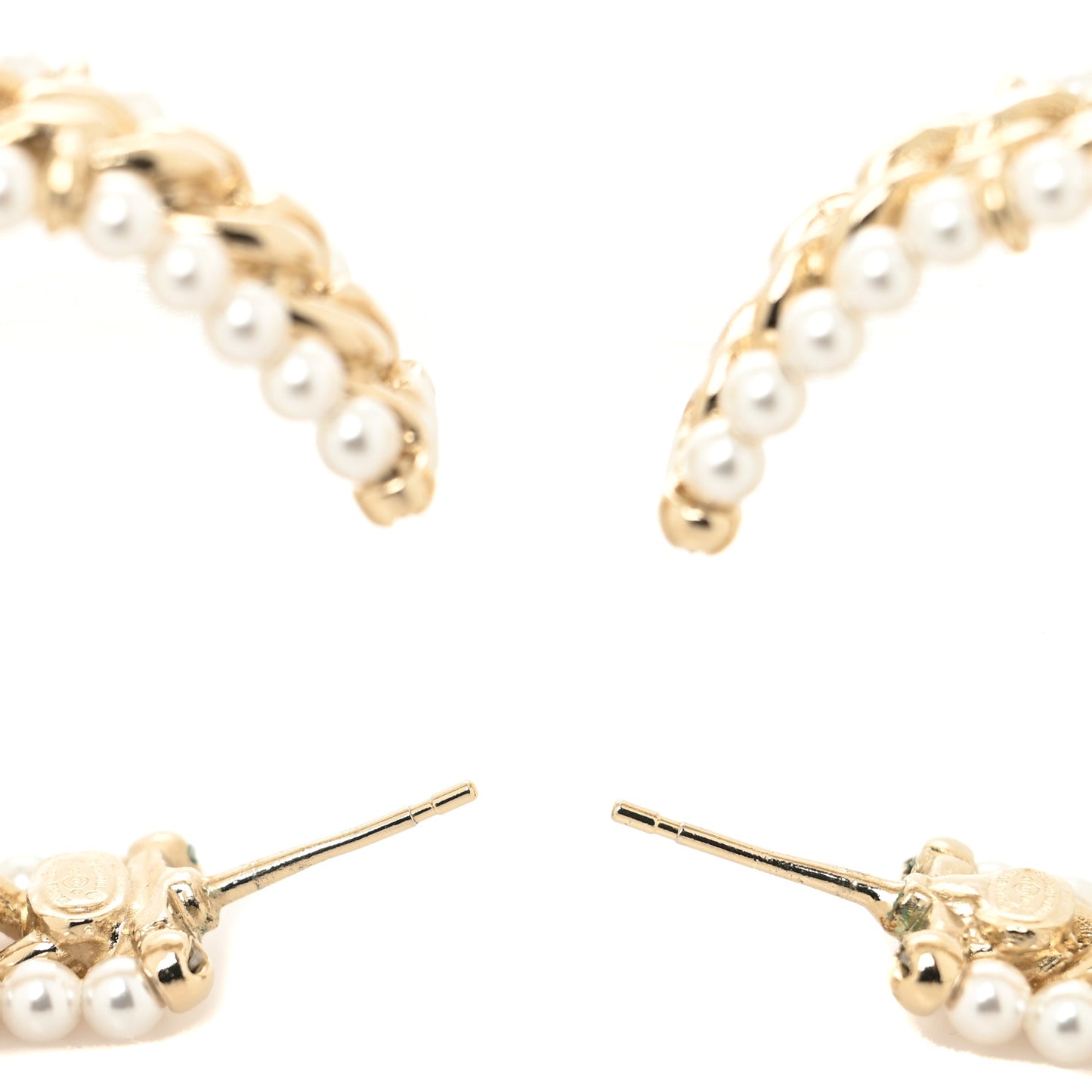 Pearl CC Chain Hoop Earrings Gold