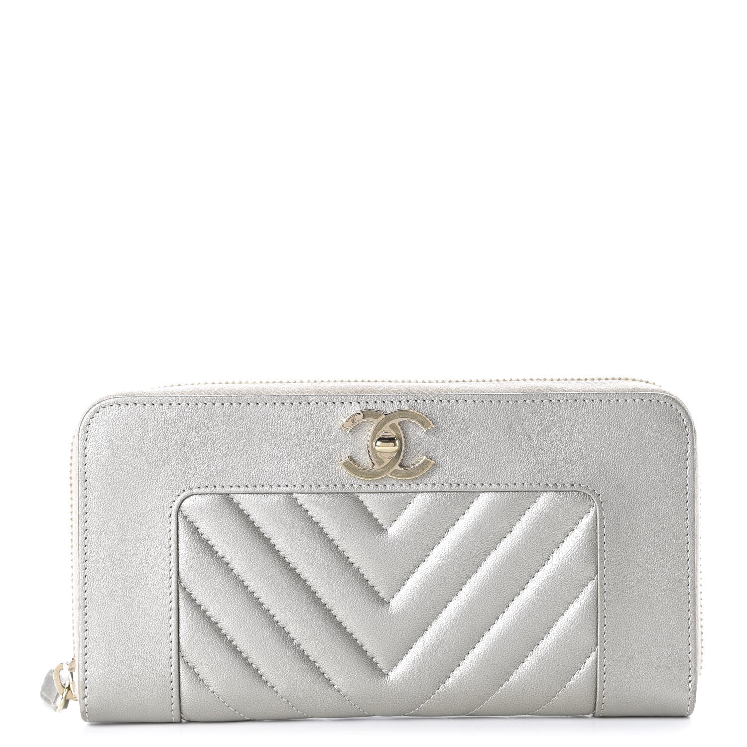 Chanel Metallic Sheepskin Quilted Mademoiselle Vintage Zip Around Wallet Light Gold 1 of 12