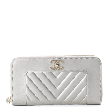 Chanel Metallic Sheepskin Quilted Mademoiselle Vintage Zip Around Wallet Light Gold 1 of 12