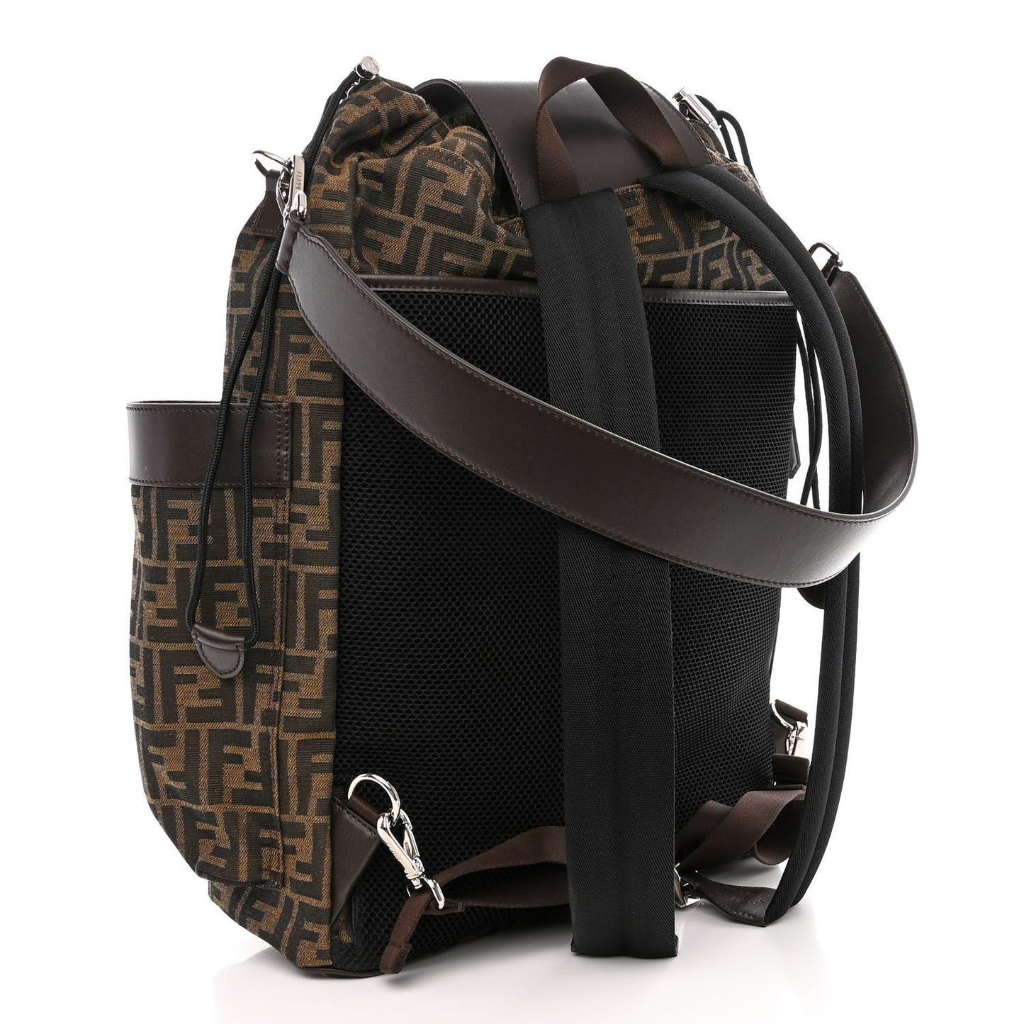 Recycled Fabric Jacquard Vitello Astro FF 1974 Large Fendi Strike Backpack Tobacco Moro Ebano
