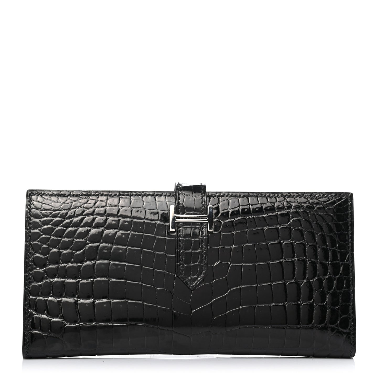 Shiny Niloticus Crocodile Bearn Wallet Black