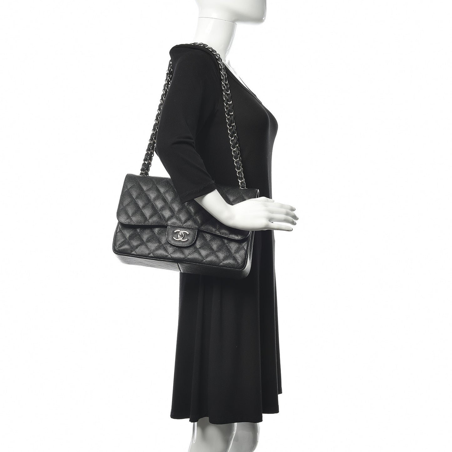 Caviar Quilted Jumbo Double Flap Black