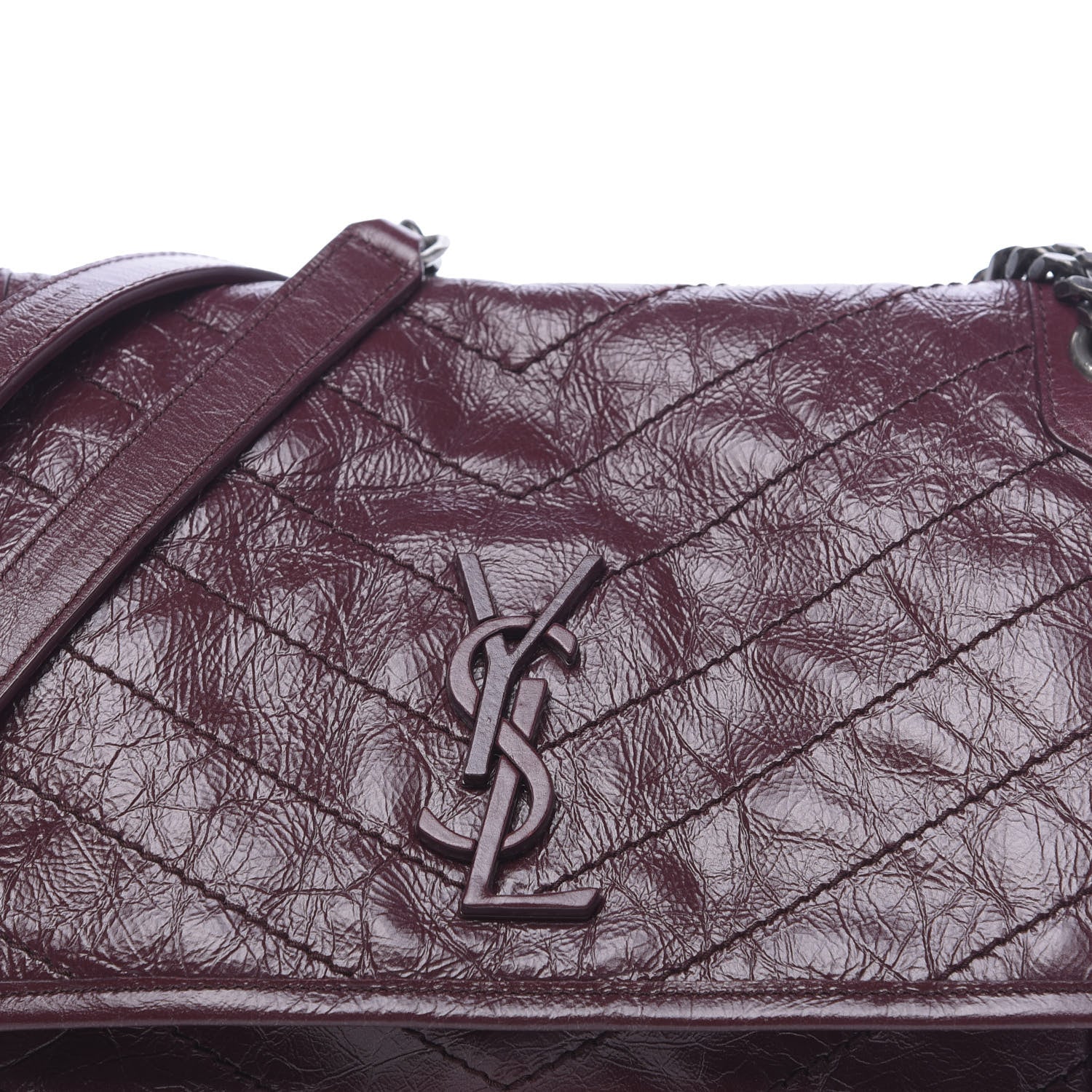 Saint Laurent Crinkled Calfskin Matelasse Monogram Medium Niki Chain Satchel Burgundy 7 of 9