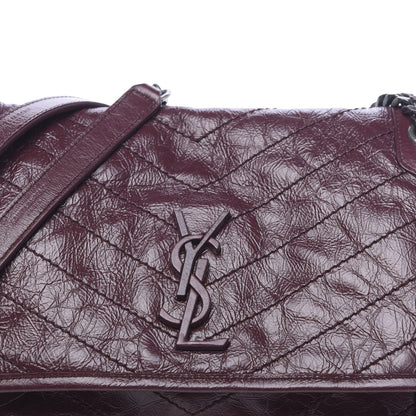 Saint Laurent Crinkled Calfskin Matelasse Monogram Medium Niki Chain Satchel Burgundy 7 of 9