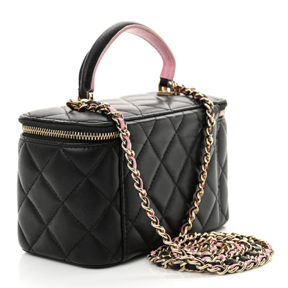 Chanel Lambskin Quilted Small Top Handle Vanity Case With Chain Black Lilac 3 of 15