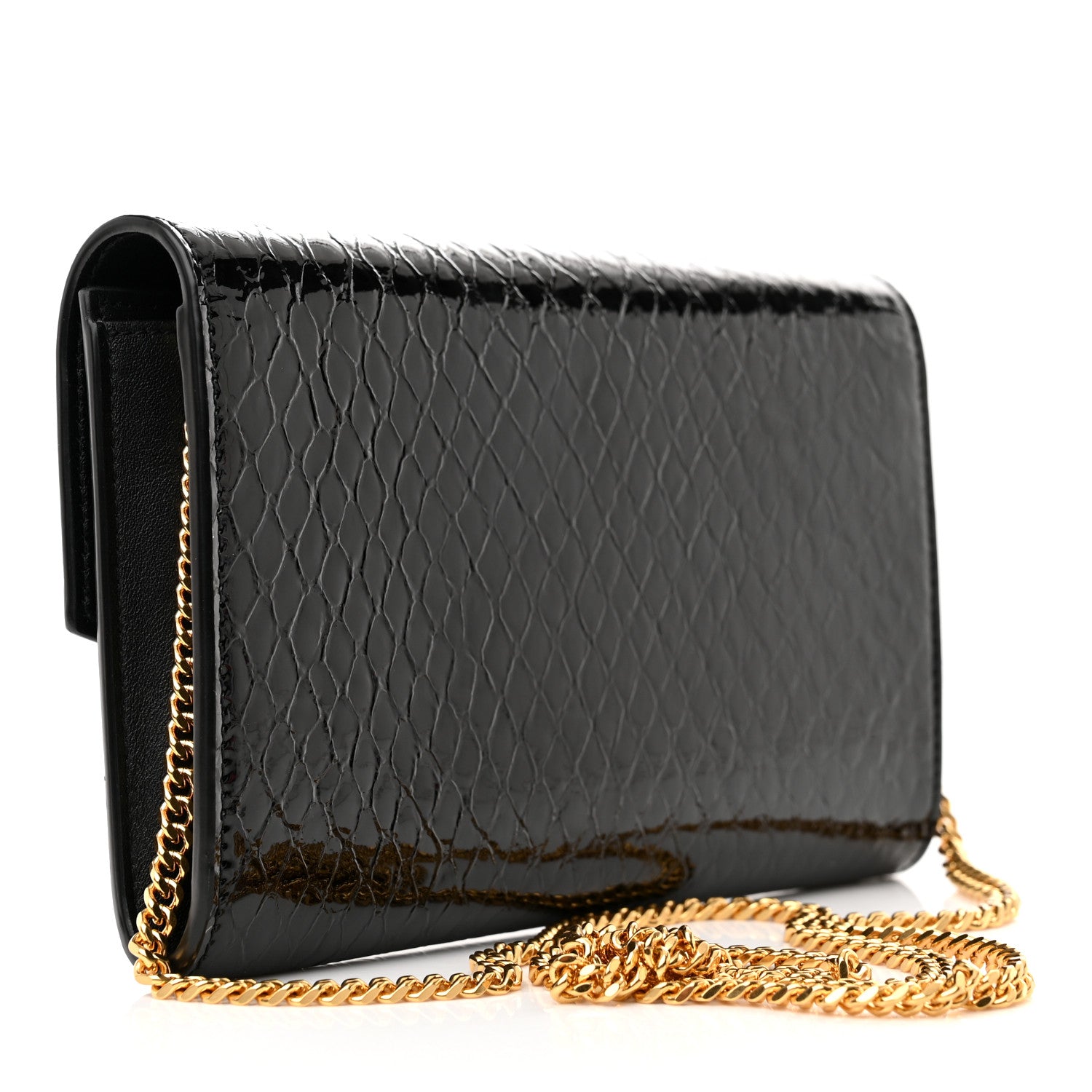 Saint Laurent Calfskin Python Embossed Monogram Uptown Chain Wallet Black 3 of 12