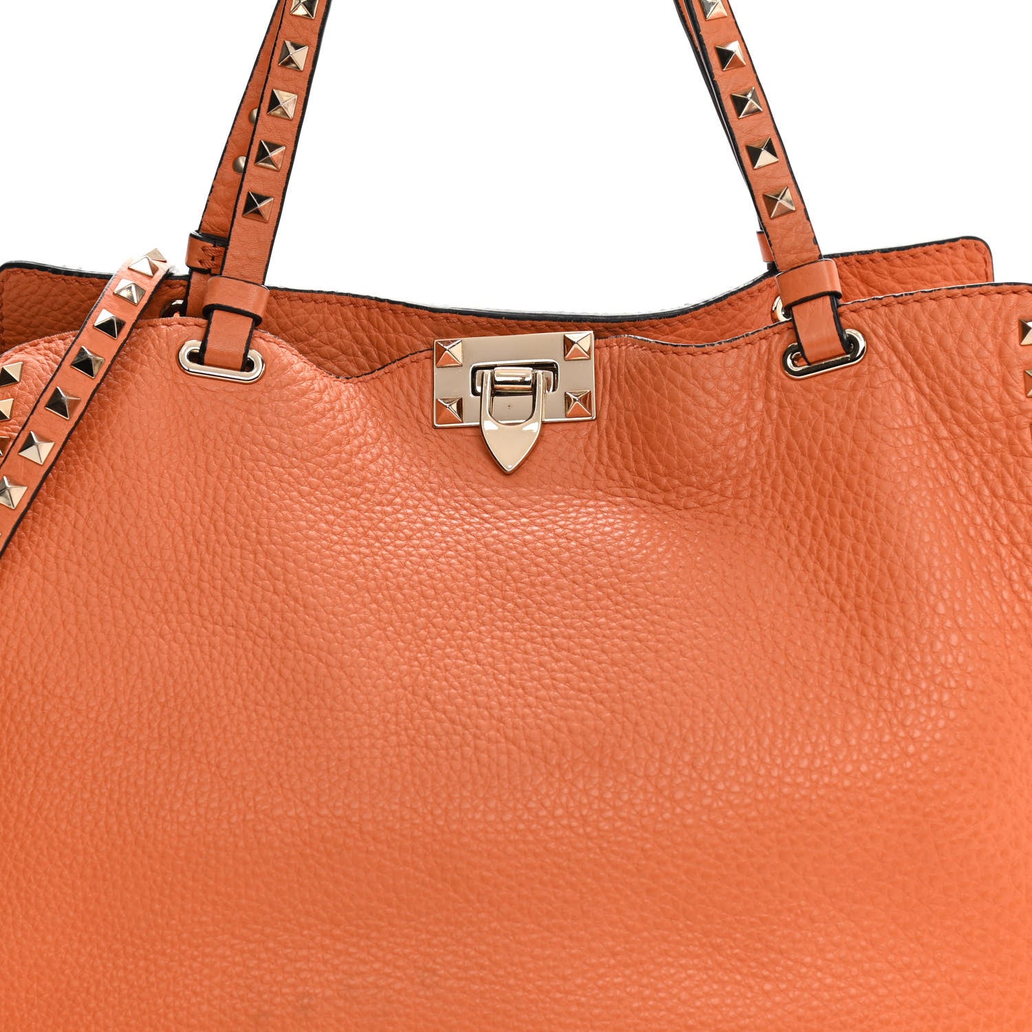 Valentino Garavani Pebbled Calfskin Medium Rockstud Tote Melon Sorbet 6 of 16