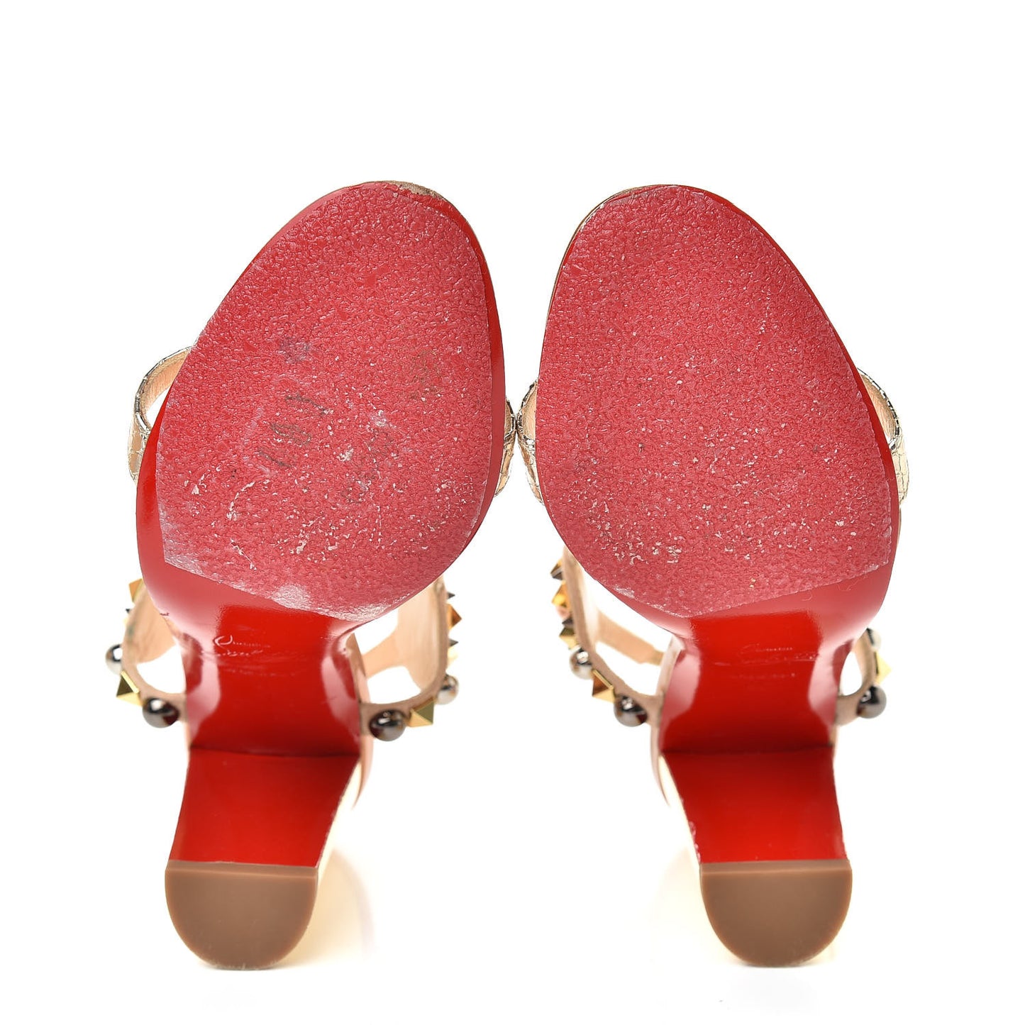 Studded Lame Metallic Patent Kaleitop 85 T-Strap Sandals 36 Doudou