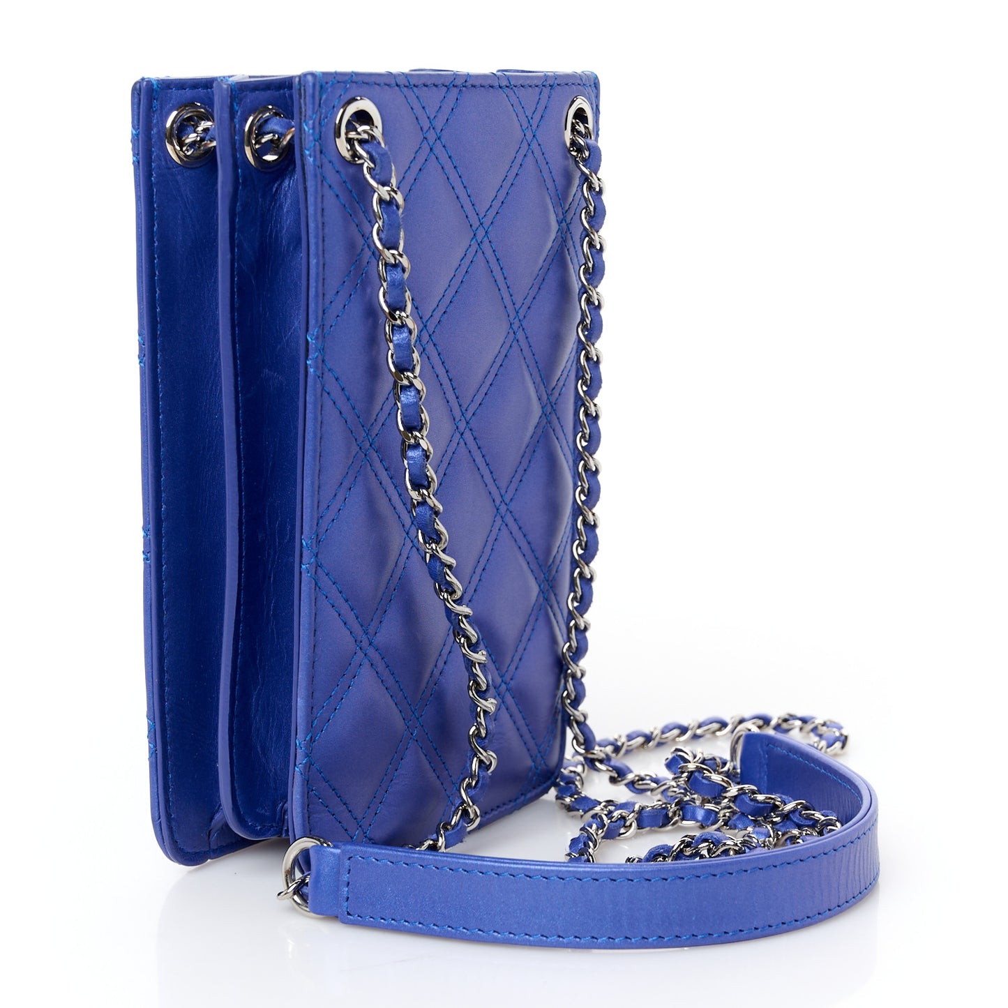 Calfskin Quilted Crossbody CC Phone Holder Dark Blue