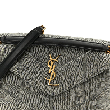 Saint Laurent Denim Quilted Medium Loulou Puffer Monogram Chain Satchel Azur 8 of 10