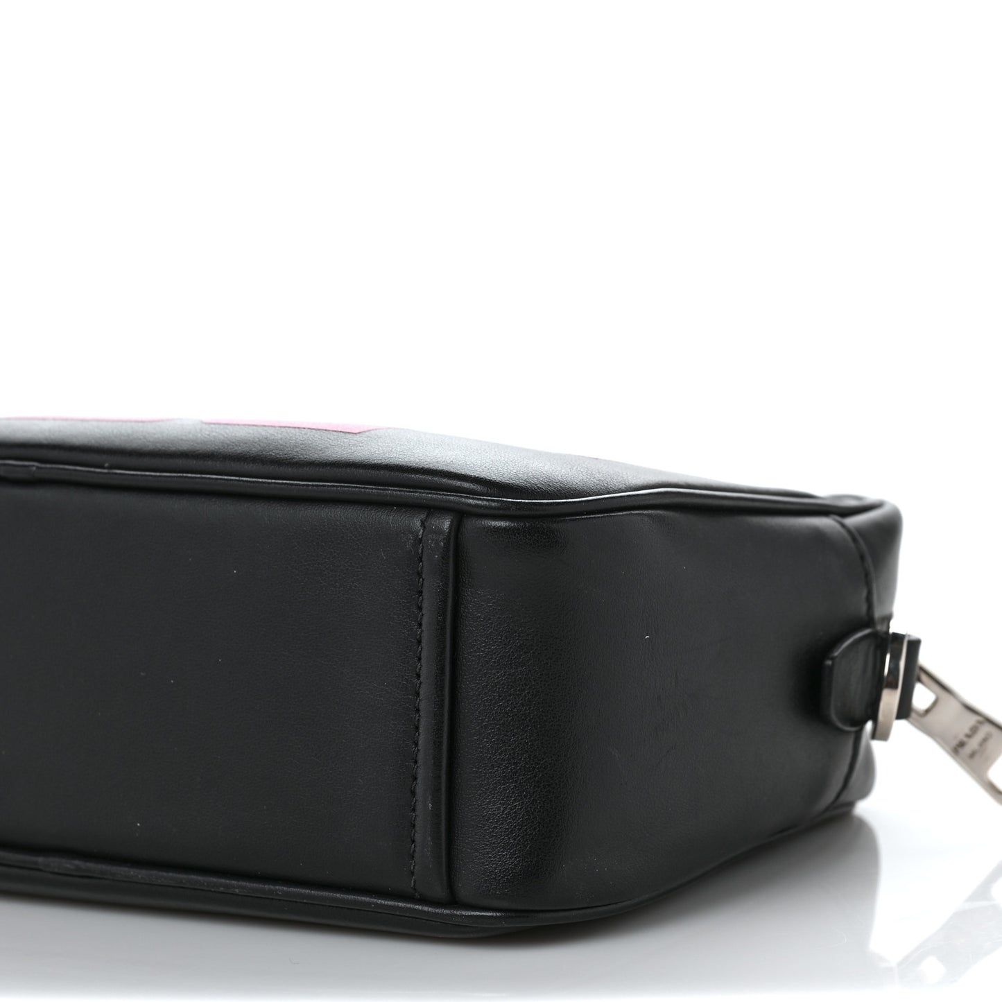 City Calfskin Racing Logo Camera Bag Black Fuxia