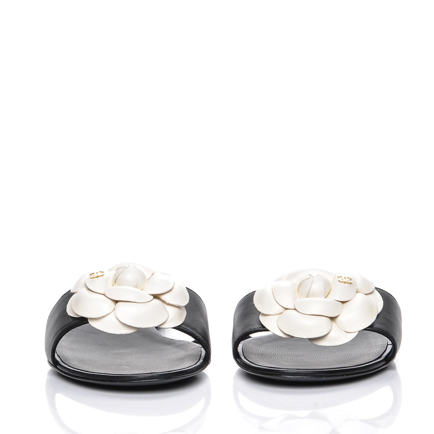 Lambskin Camellia Sandals 39.5 Black White