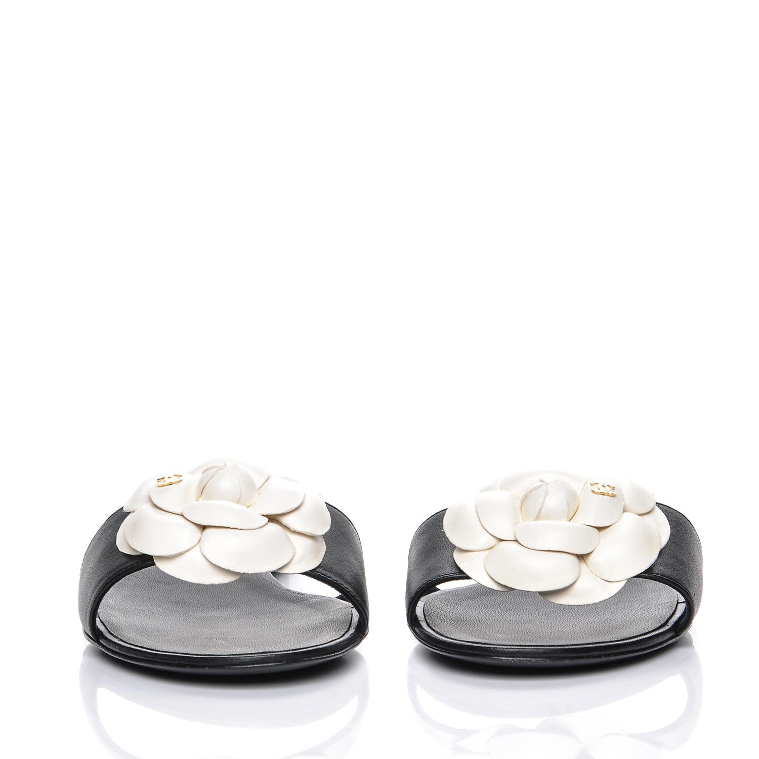Chanel Lambskin Camellia Sandals 39.5 Black White 2 of 8