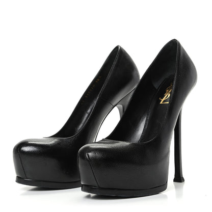Saint Laurent Pebbled Leather Tribute Two Platform Pumps 39 Black 3 of 12