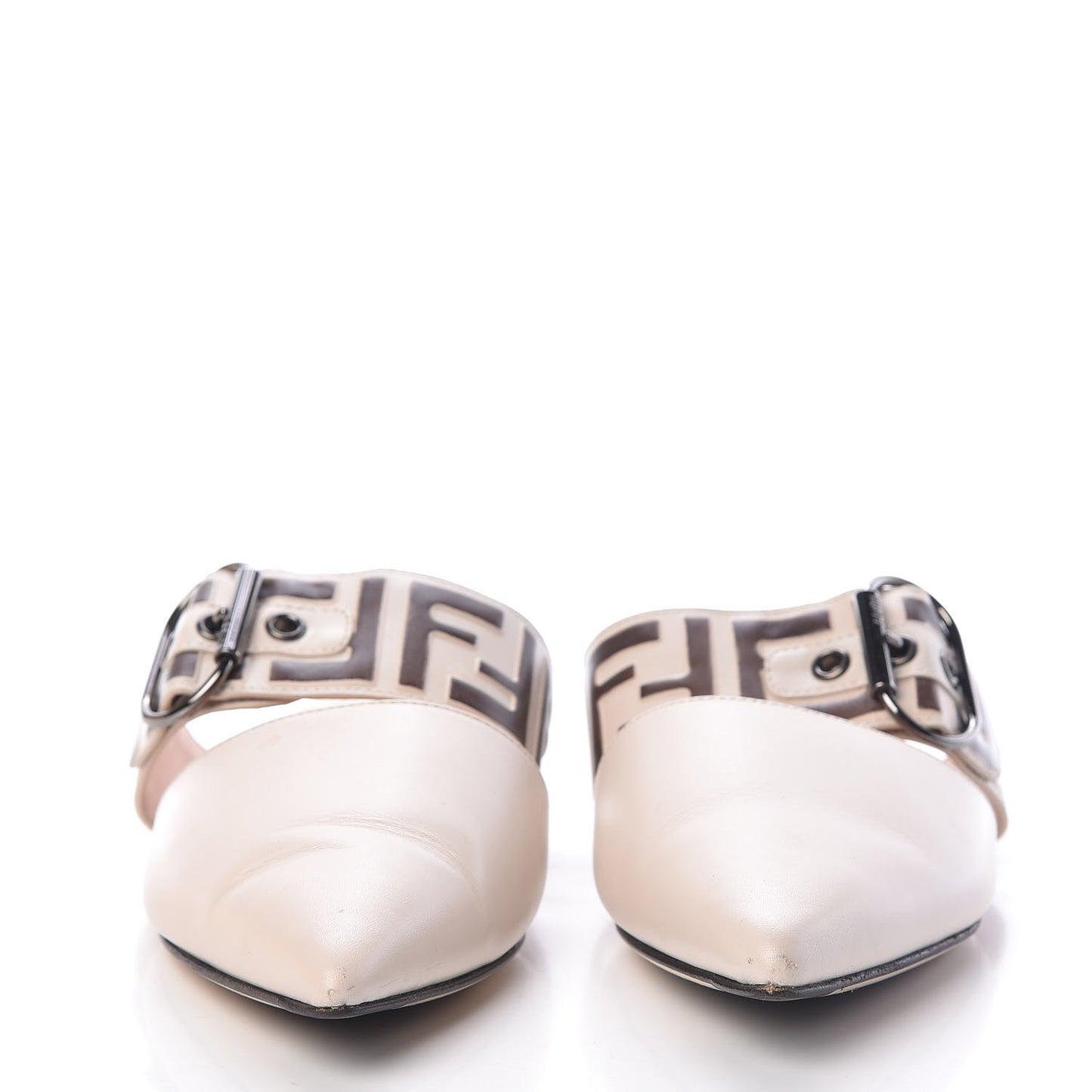 Vitello FF Embossed Buckle Flat Mules 36.5 Camelia Moresco