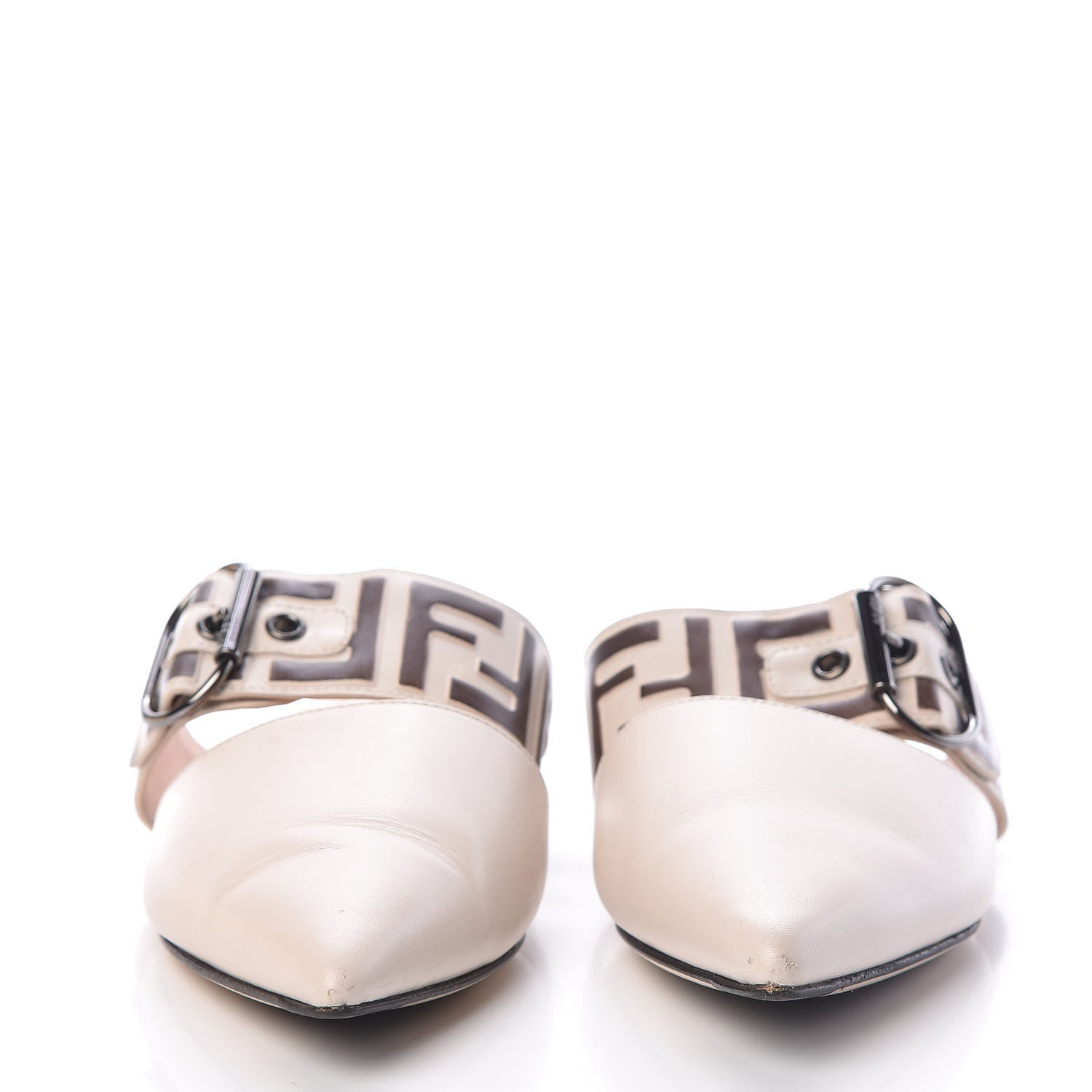 Fendi Vitello FF Embossed Buckle Flat Mules 36.5 Camelia Moresco 2 of 17