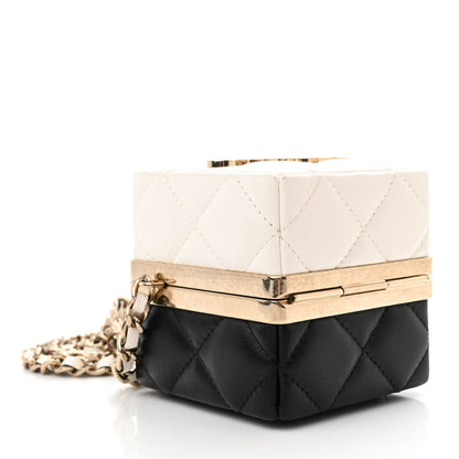Chanel Lambskin Quilted Clutch With Chain Black White 4 of 11