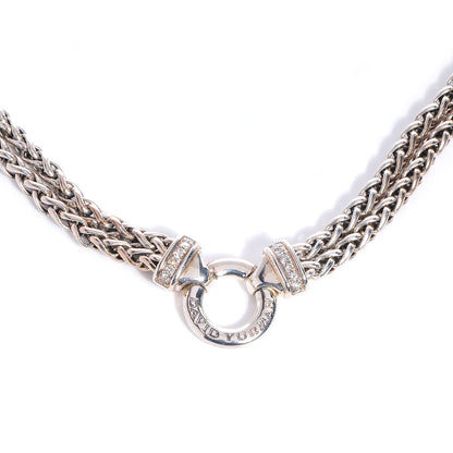 David Yurman Sterling Silver Pave Diamond Double Wheat Chain Necklace 1 of 6