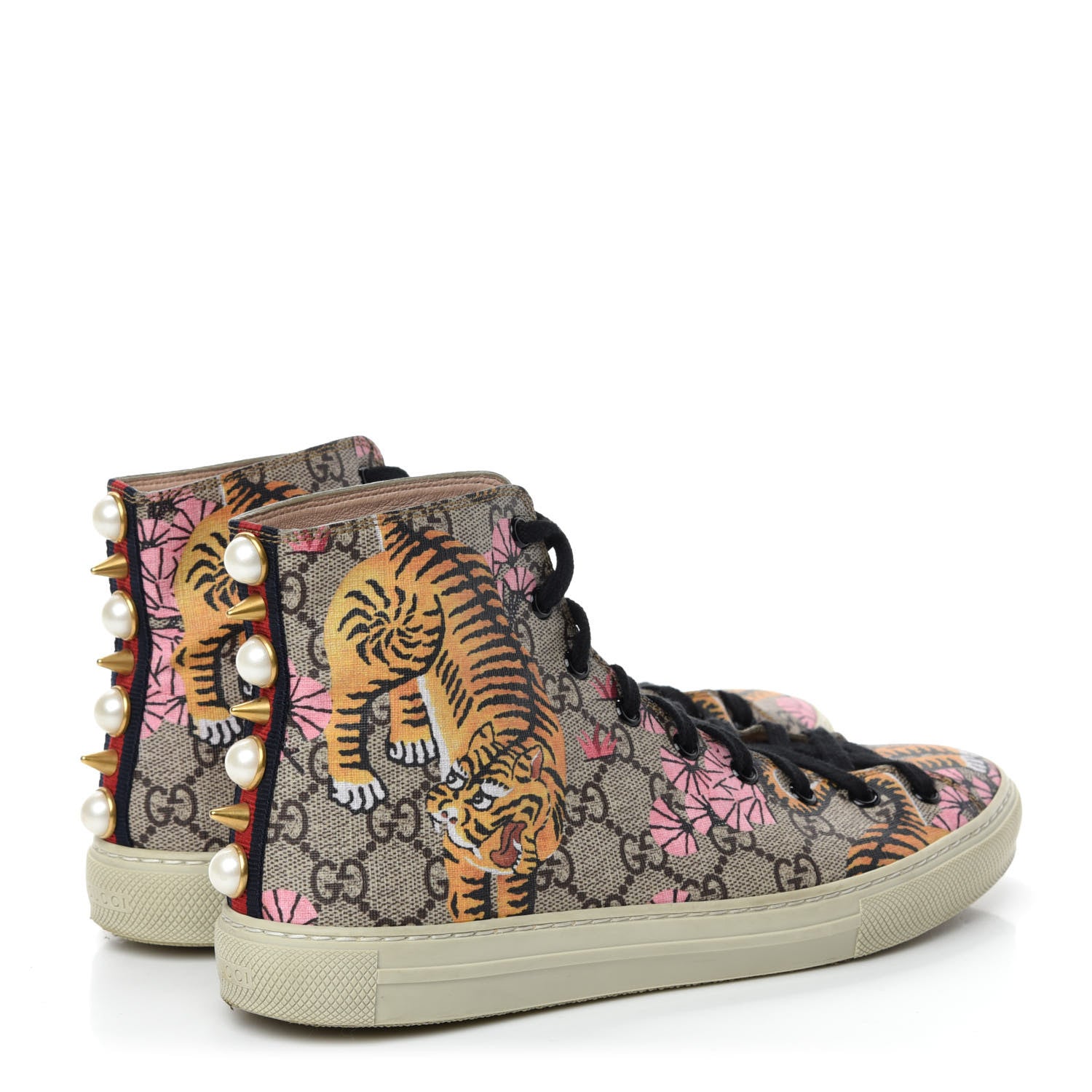 Gucci GG Supreme Monogram Bengal Pearl Womens High Top Sneakers 38.5 Beige Pink 4 of 10