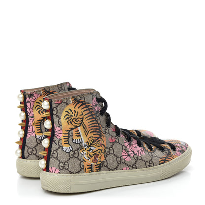 Gucci GG Supreme Monogram Bengal Pearl Womens High Top Sneakers 38.5 Beige Pink 4 of 10