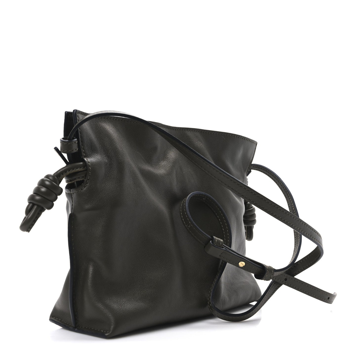 Calfskin Mini Flamenco Knot Clutch Dark Khaki