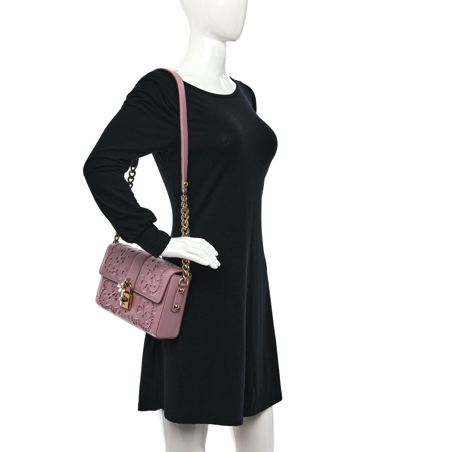 Dolce & Gabbana Lambskin Embroidered Laser Cut Shoulder Bag Rose Poudre 2 of 8