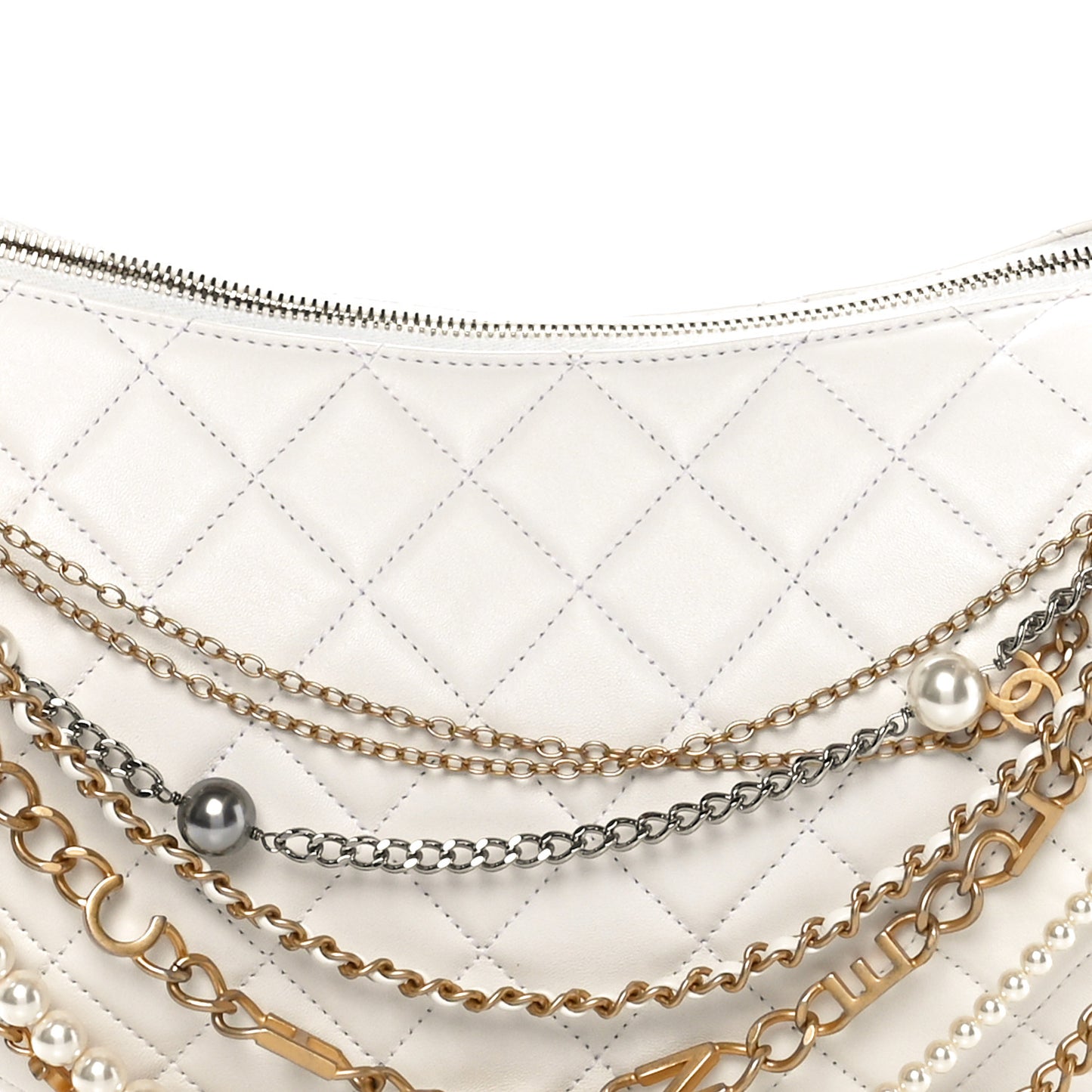 Lambskin Quilted All About Chains Hobo White