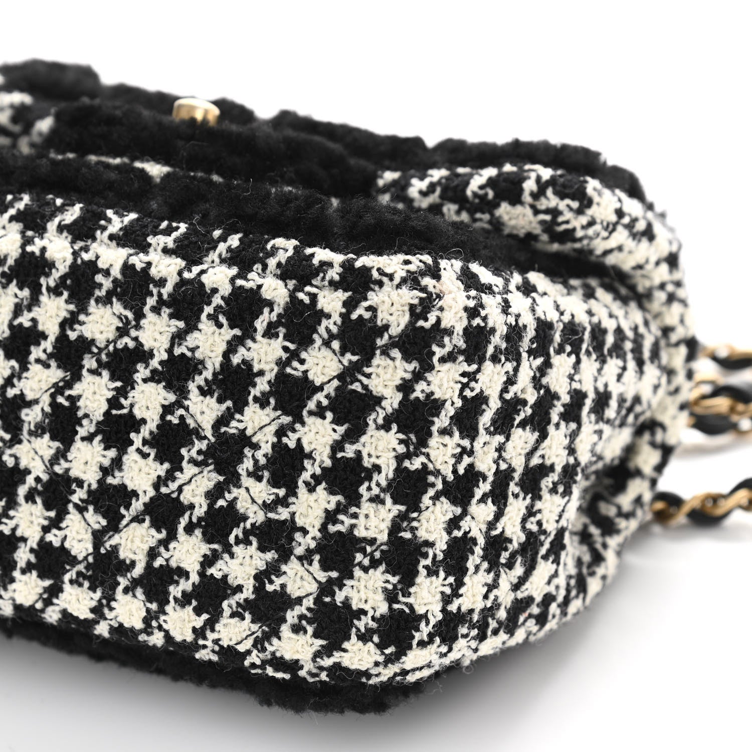 Chanel Shearling Tweed Quilted Mini Square Flap Bag Black White 9 of 9