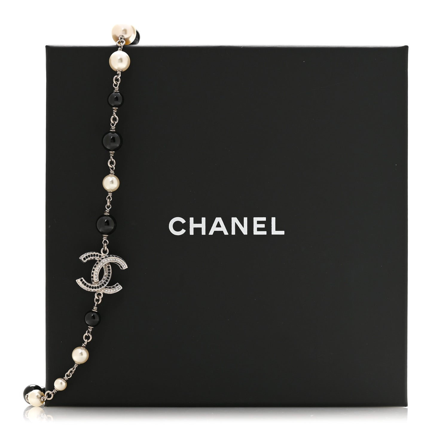 Metal Pearl Bead Crystal CC Necklace Silver Black