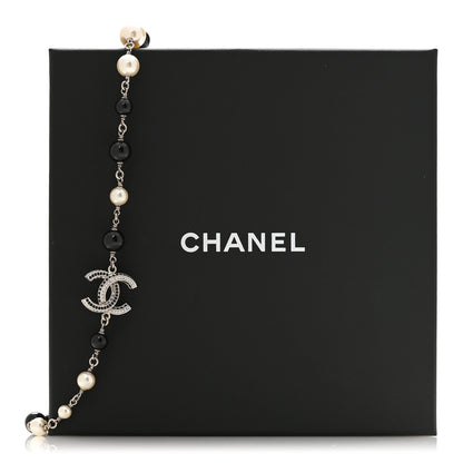 Chanel Metal Pearl Bead Crystal CC Necklace Silver Black 6 of 6
