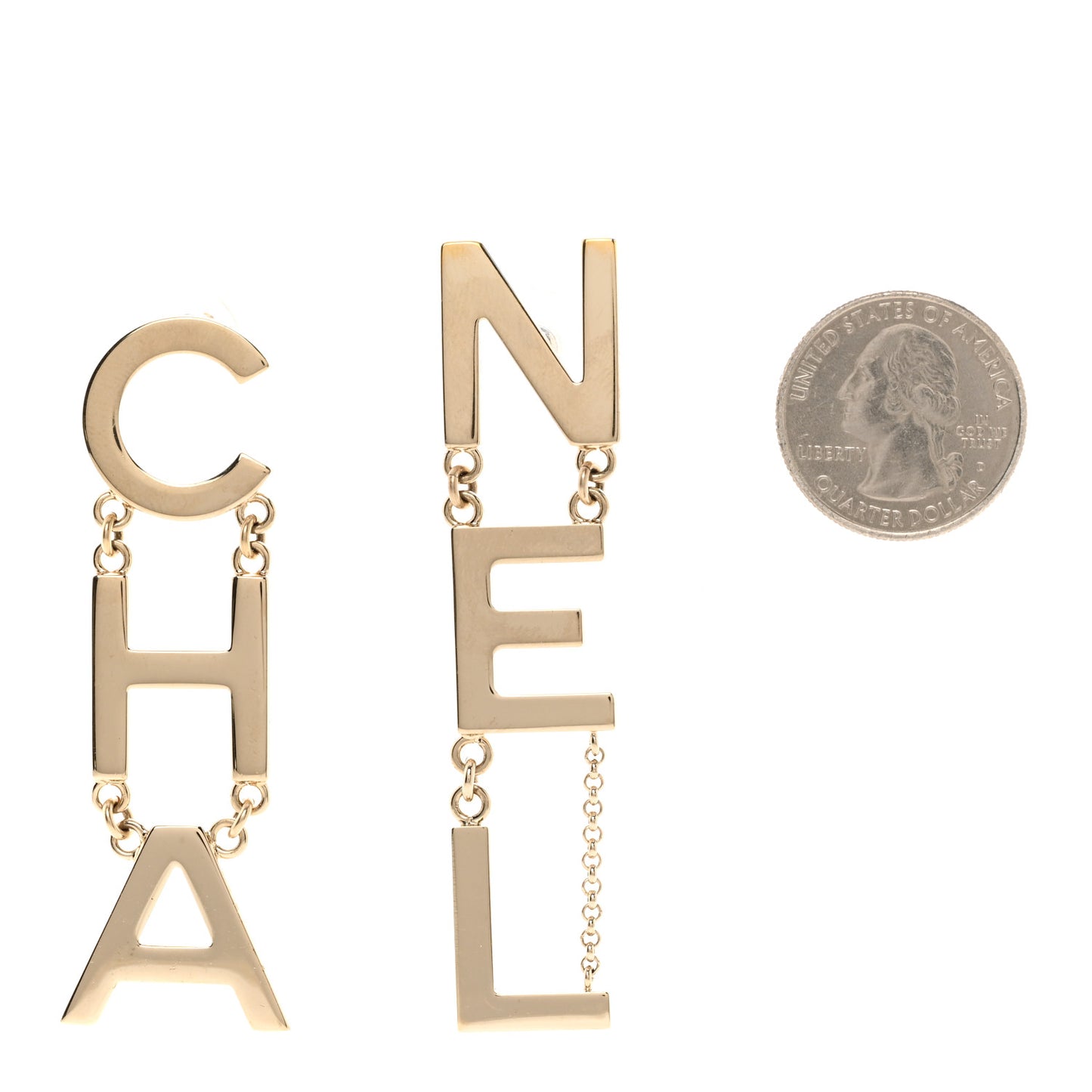Metal Cha-Nel Logo Drop Earrings Gold