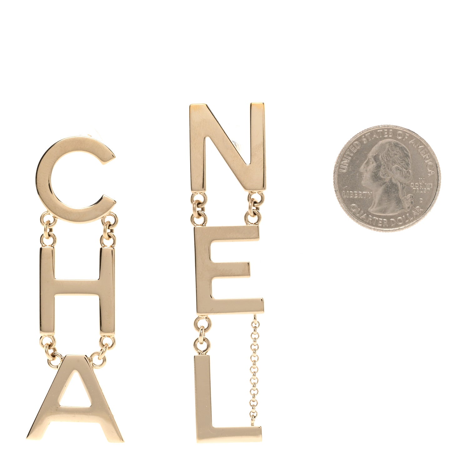 Chanel Metal Cha-Nel Logo Drop Earrings Gold 2 of 5