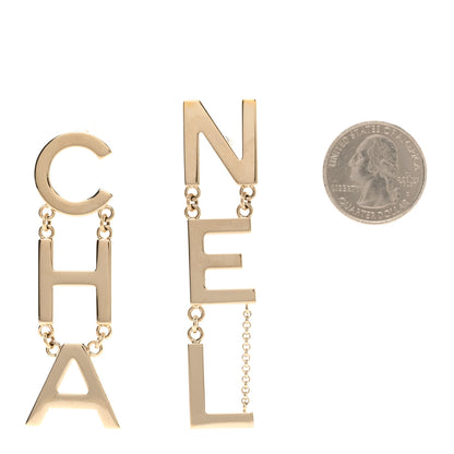 Chanel Metal Cha-Nel Logo Drop Earrings Gold 2 of 5