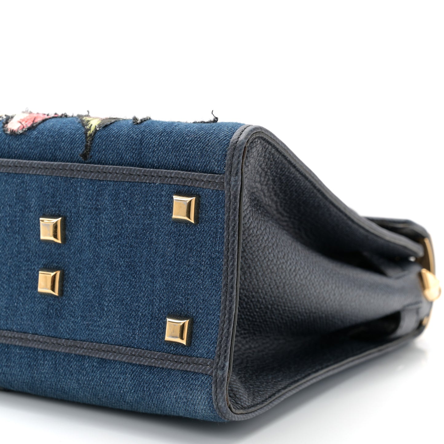 Denim Butterfly Embroidered My Rockstud Frame Bag Light Denim Multicolor