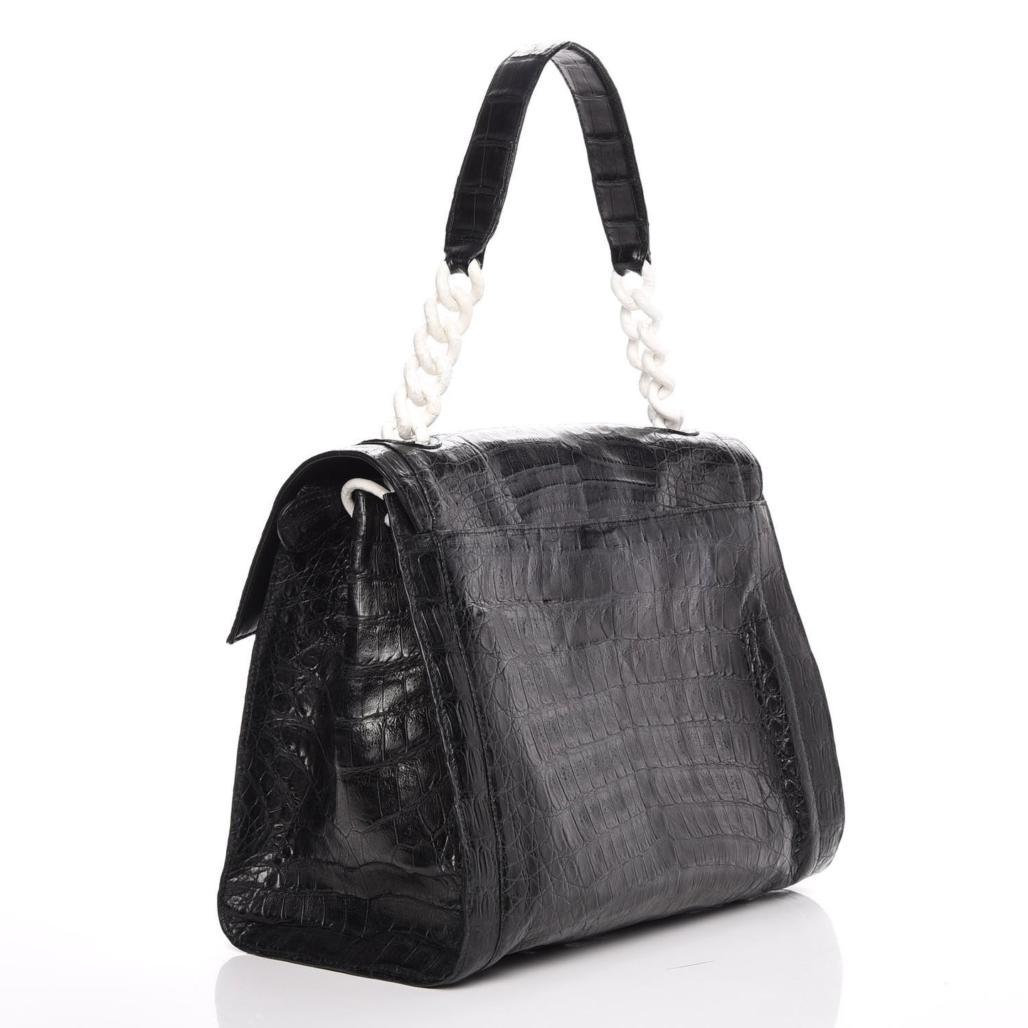 Crocodile Chain Flap Bag Black