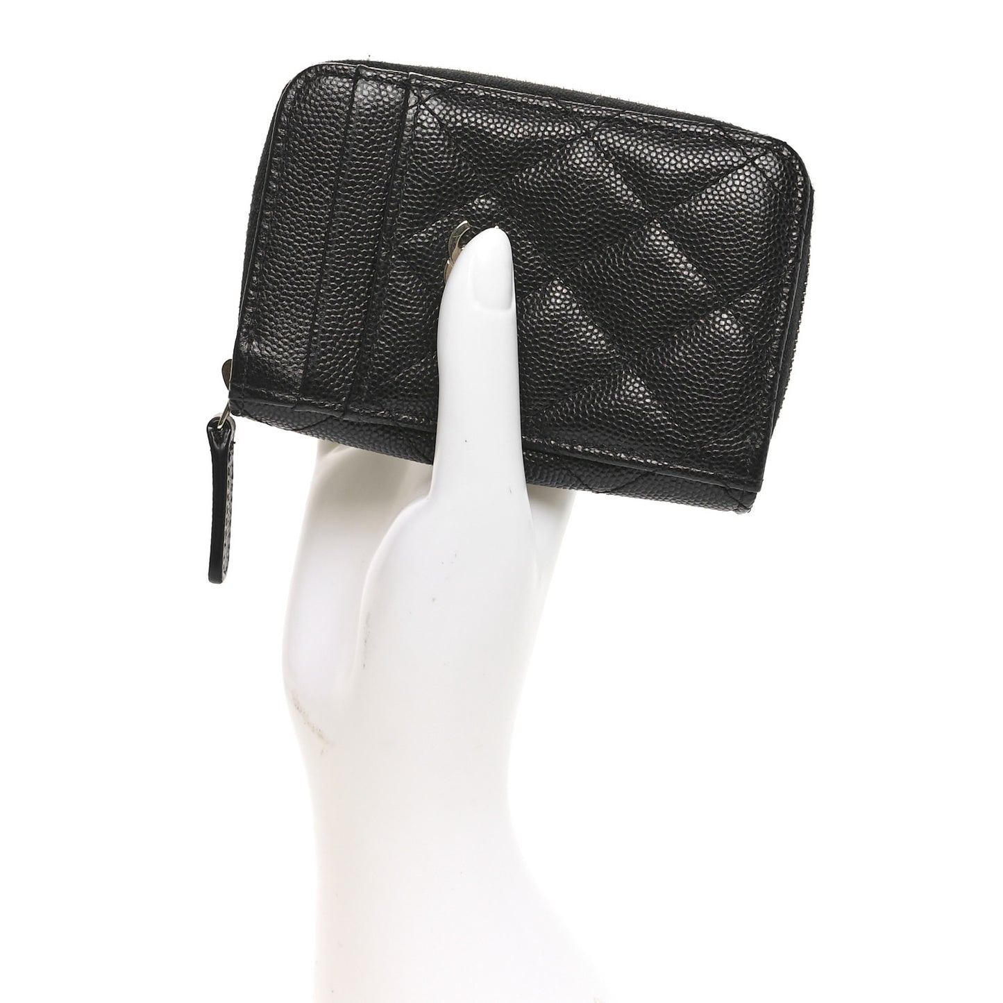 Caviar Quilted Zip Card Holder Black