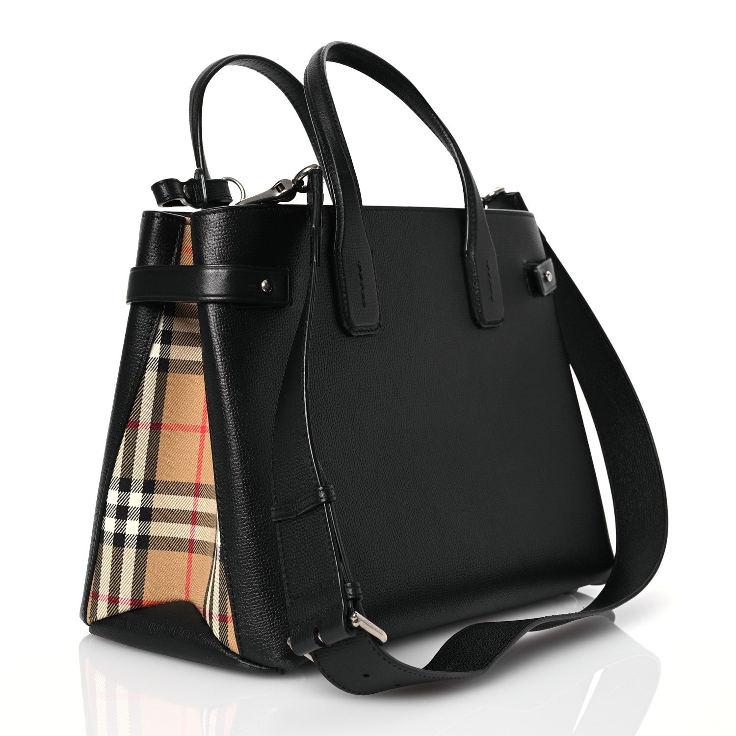 Burberry Derby Calfskin Vintage Check Medium Banner Tote Black 3 of 15
