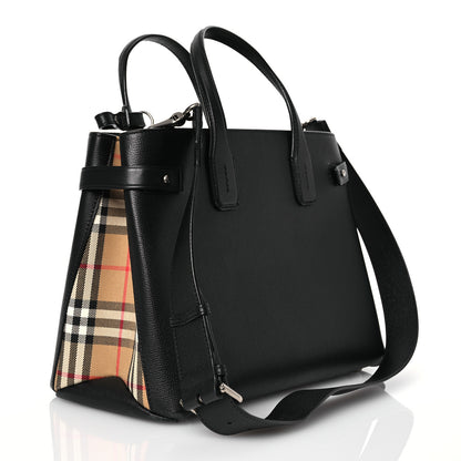 Burberry Derby Calfskin Vintage Check Medium Banner Tote Black 3 of 15
