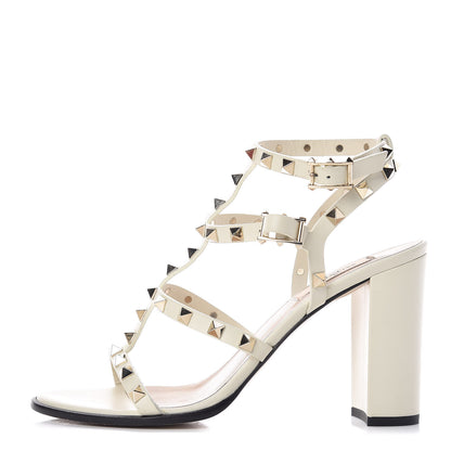 Valentino Garavani Calfskin Rockstud 90mm City Sandals 39 Ivory 1 of 11