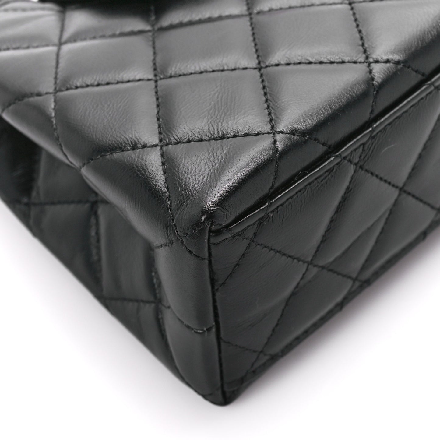 Shiny Aged Calfskin Quilted Nano Kelly Shopper Black
