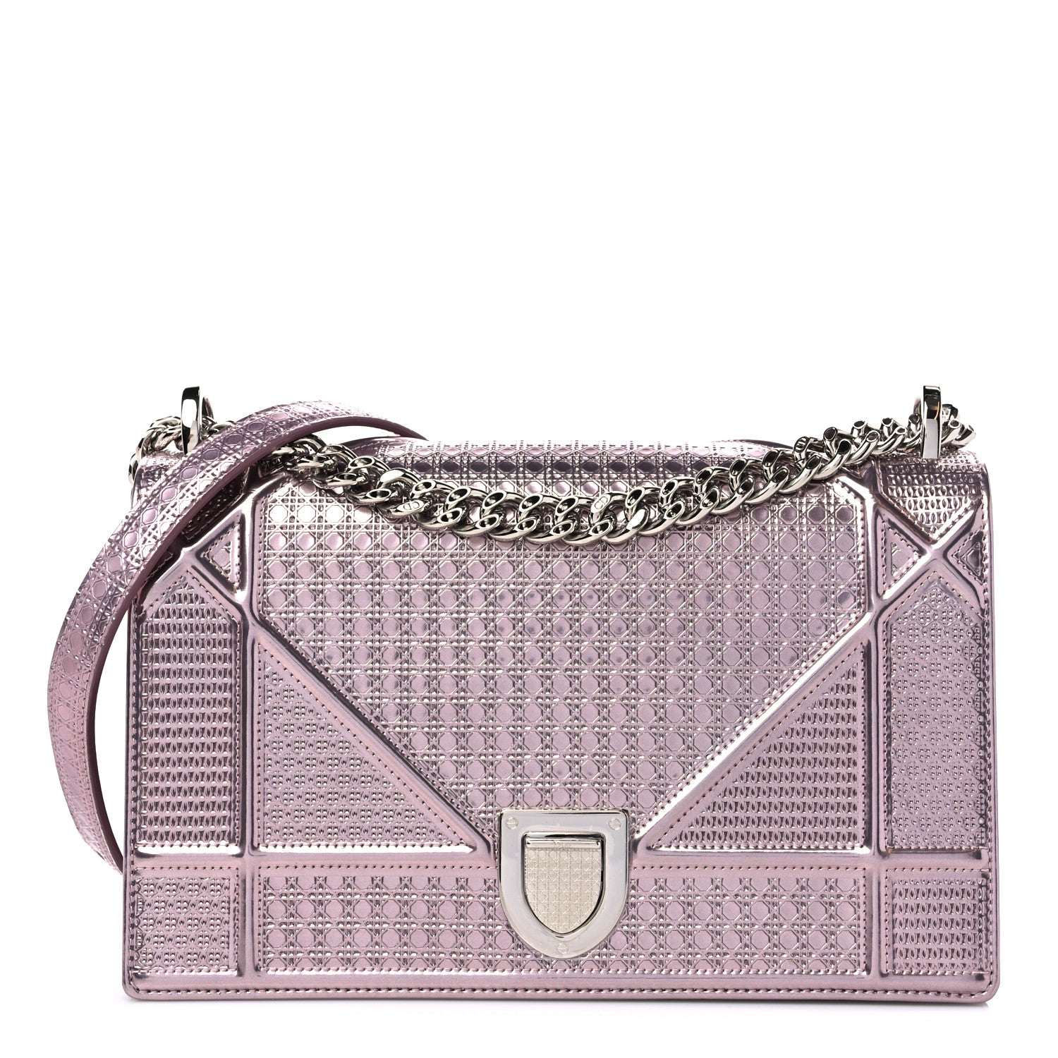 Christian Dior Metallic Patent Micro-Cannage Medium Diorama Flap Bag Pink 1 of 12