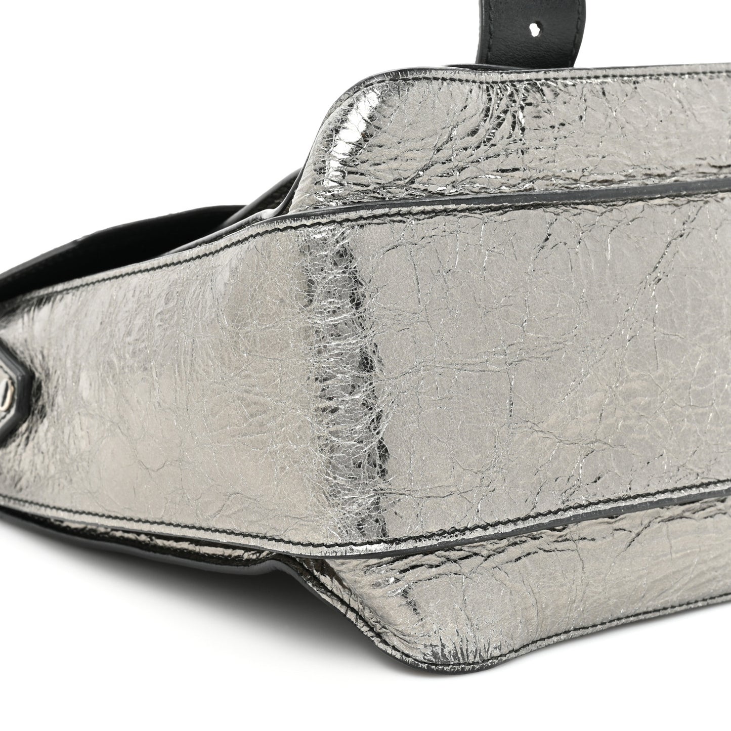 Metallic Paper Lambskin Medium PS1 Plus Zip Satchel Gun Metal