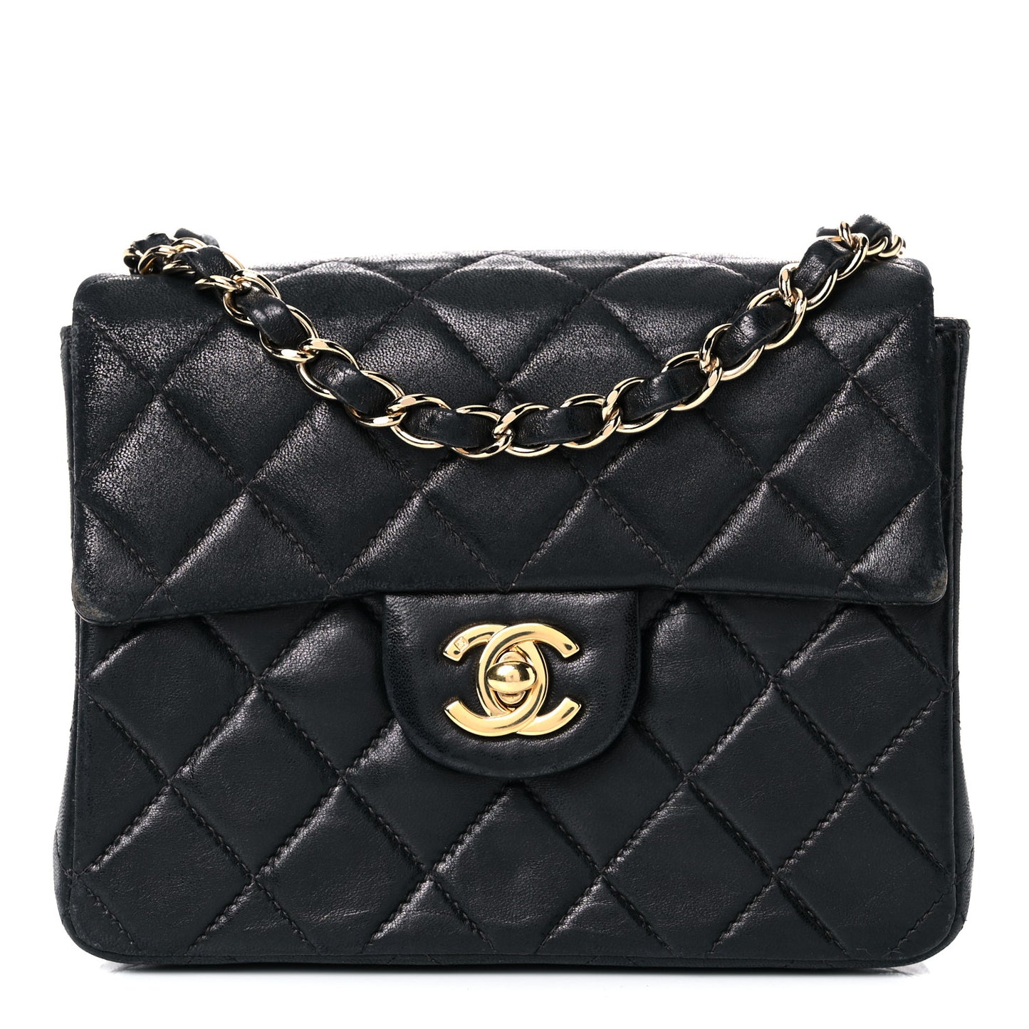 Lambskin Quilted Mini Square Flap Bag Black