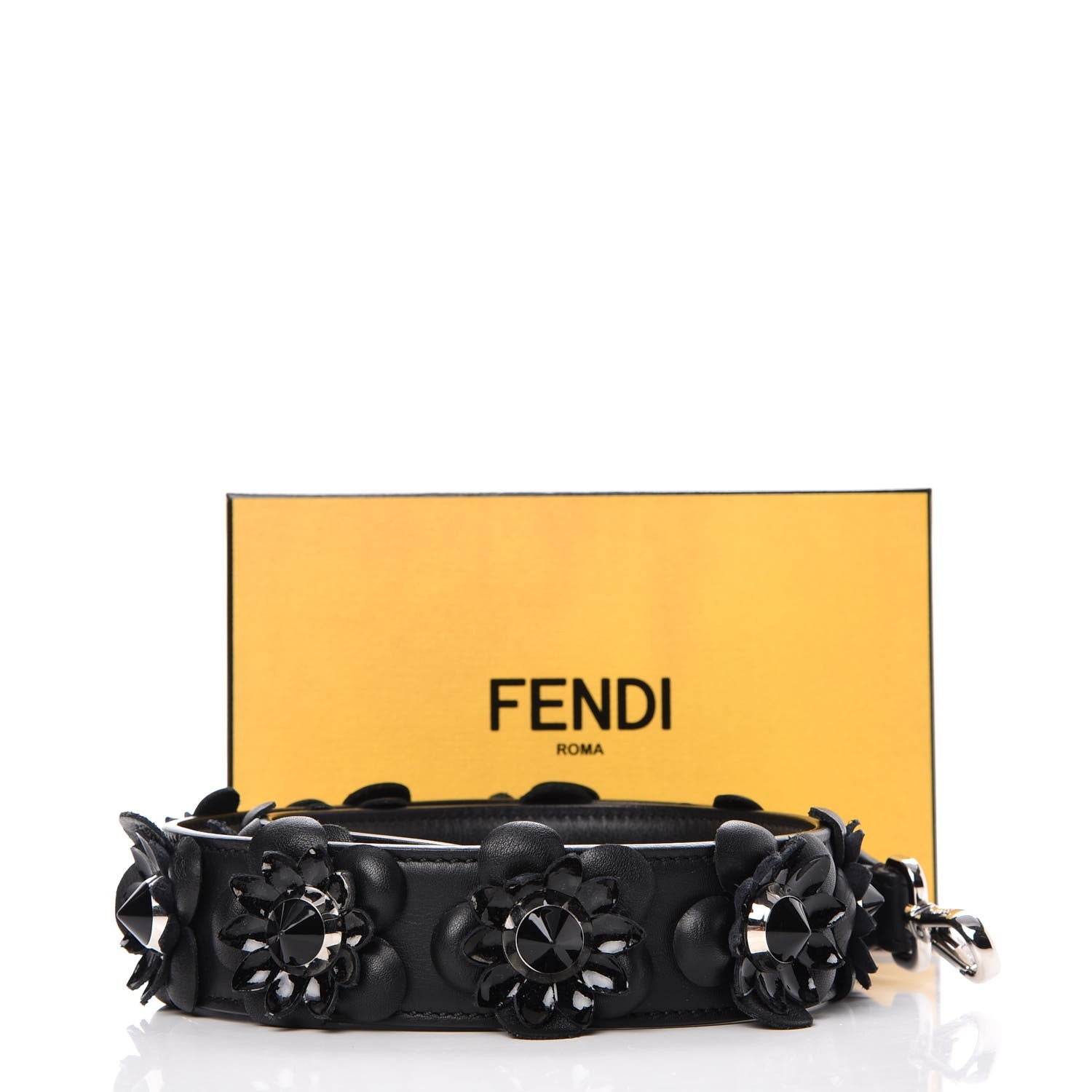Fendi Vitello Dolce Nappa Patent Flowerland Studded Strap You Black 4 of 4