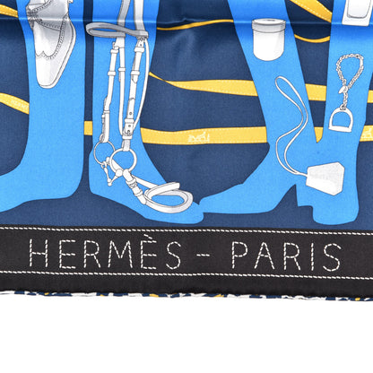 Hermes Vintage Silk Monsieur et Madame Scarf 70 Marine Cobalt Gold 2 of 4