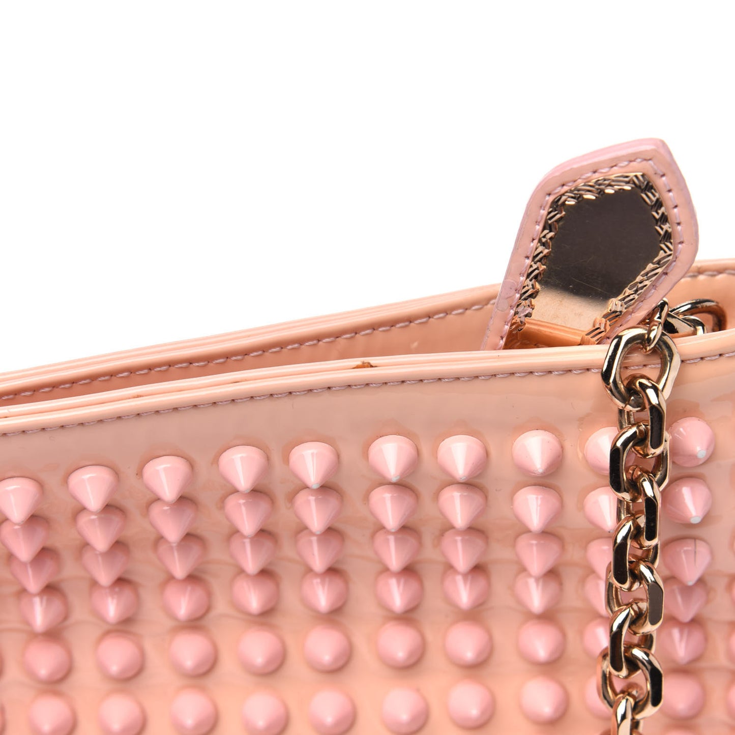 Patent Calfskin Studded Loubiposh Chain Clutch Light Pink