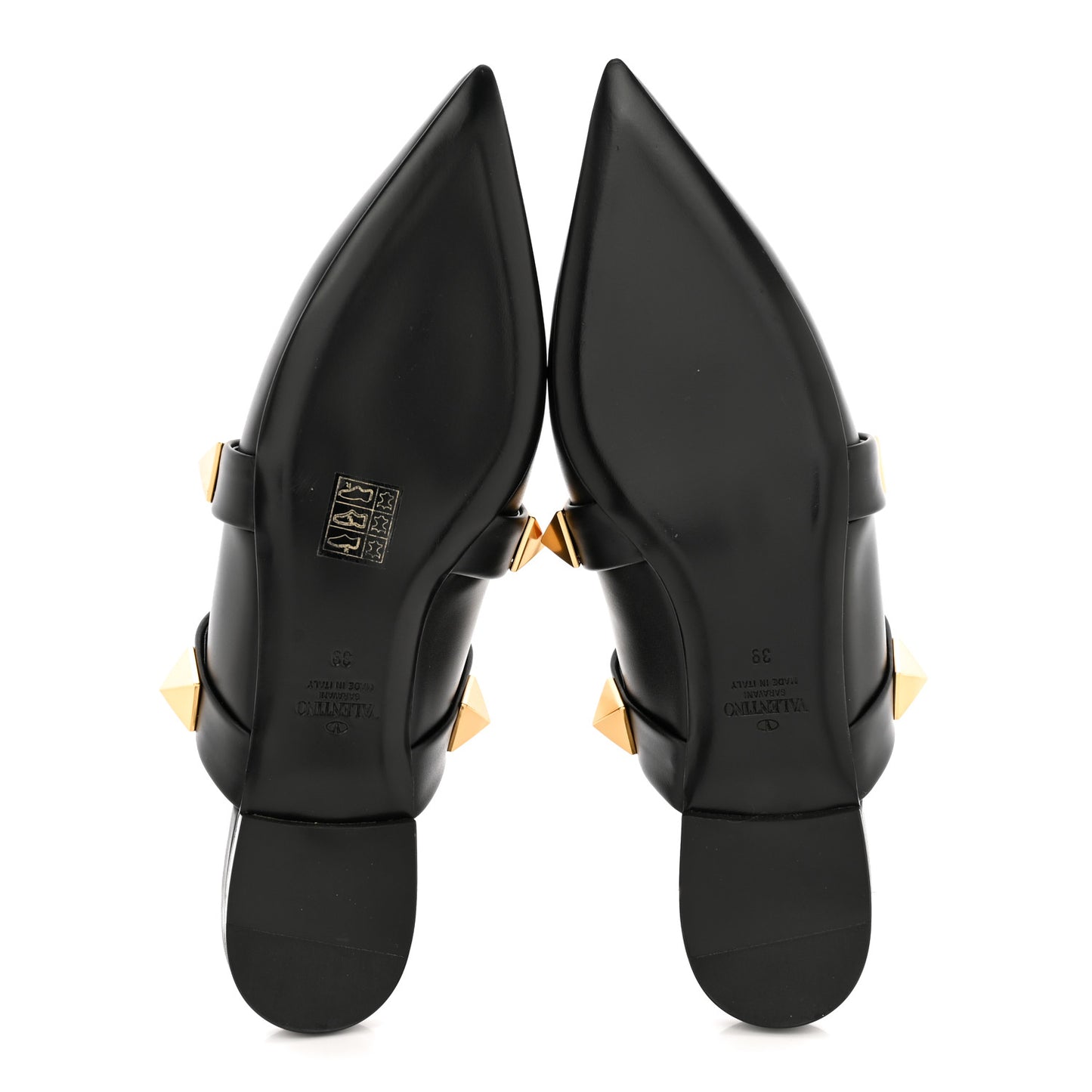 Calfskin Roman Stud Flat Mules 39 Black