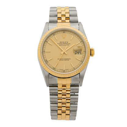 Rolex Stainless Steel 18K Yellow Gold 36mm Oyster Perpetual Datejust Watch Champagne Linen 16233 1 of 4